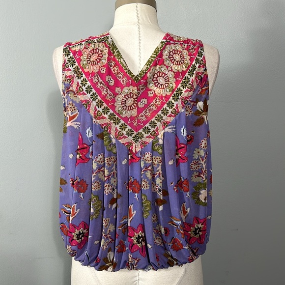 Free People Havana Blue Floral Print Sleeveless Surplice top, sz XS - Picture 7 of 13